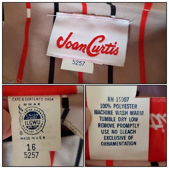 Vintage Joan Curtis Dress Striped Belted Short Sleeve Tan Black Red Sz 16 - Picture 12 of 12